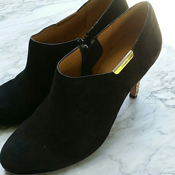 Coach Seneca Black Suede & Python Ankle Booties - Picture 2 of 7